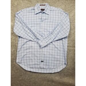 Robert Talbott Men's Large Shirt Blue Windowpane Plaid Button Down Long Sleeve